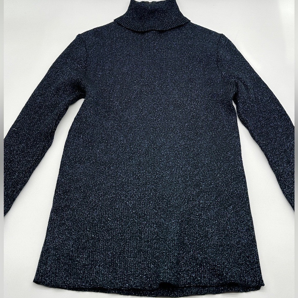 Barbara Lee Black Blue Shimmer Sweater Long Sleeve Metallic Large Turtleneck‎